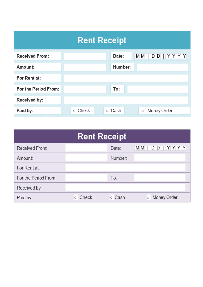 Rent receipt form