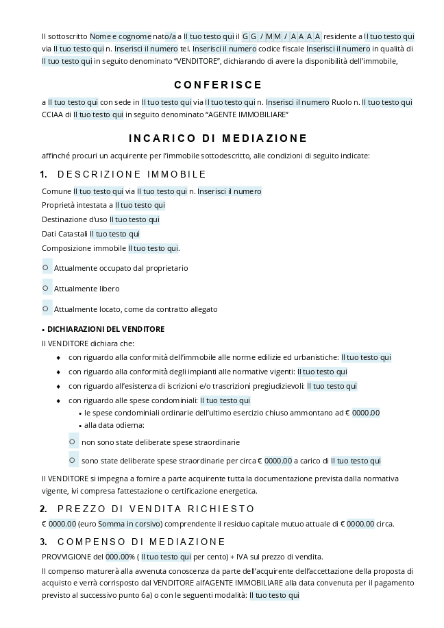 Modulo Contratto di mediazione immobiliare