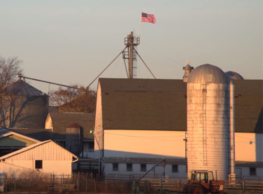 View of farm and silo
