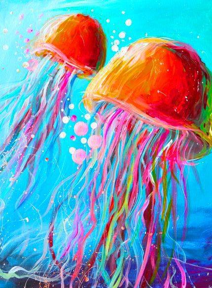 two colorful jellyfish