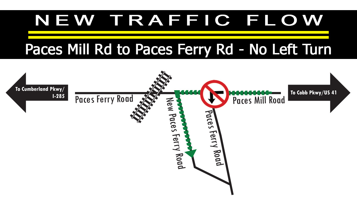 Picture of new traffic flow for Paces Ferry Road/Paces Mill Road intersection