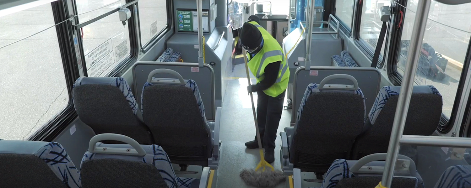 Picture of cleaning protocols on CobbLinc bus.