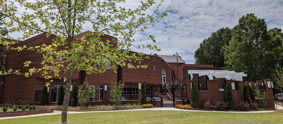 exterior photo of Switzer Library as seen from Alexander Street and Roswell Street