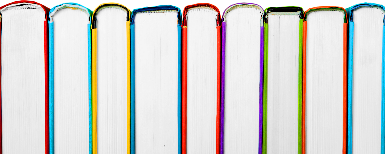 row of book spines seen from above