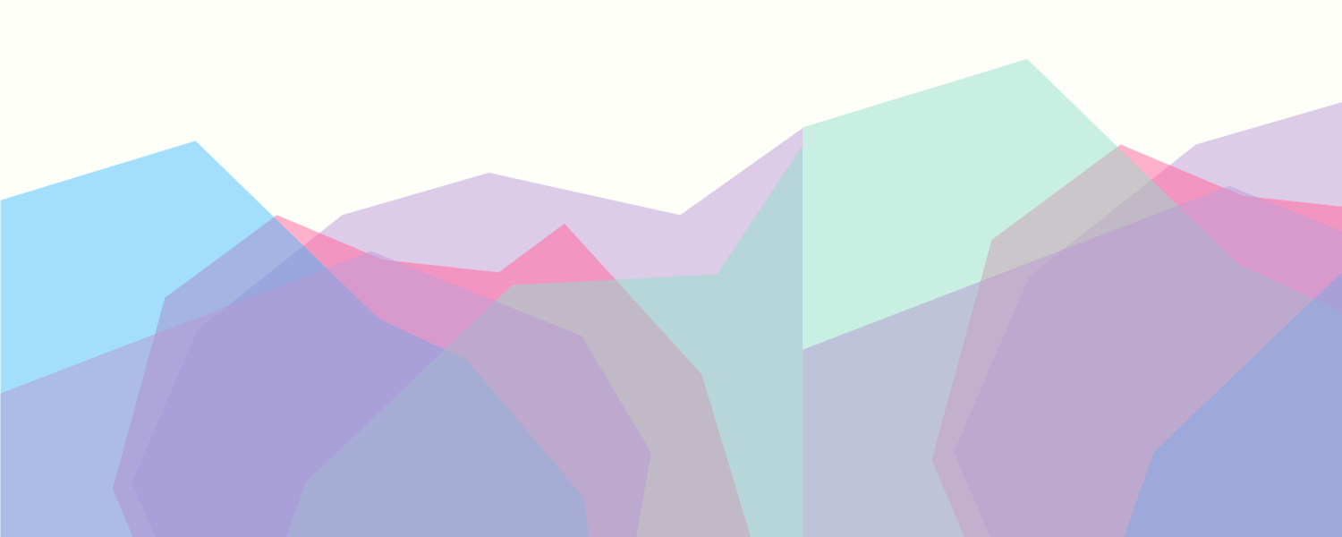 white background with a geometric mountain range in soft colors in the foreground