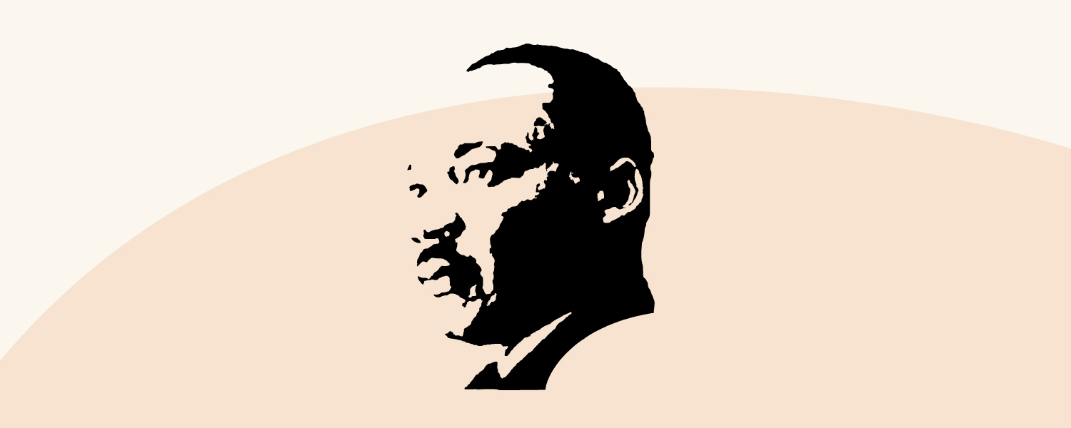 simple pale background of a half circle with a black and transparent graphic of Martin Luther King, Jr's face in the middle