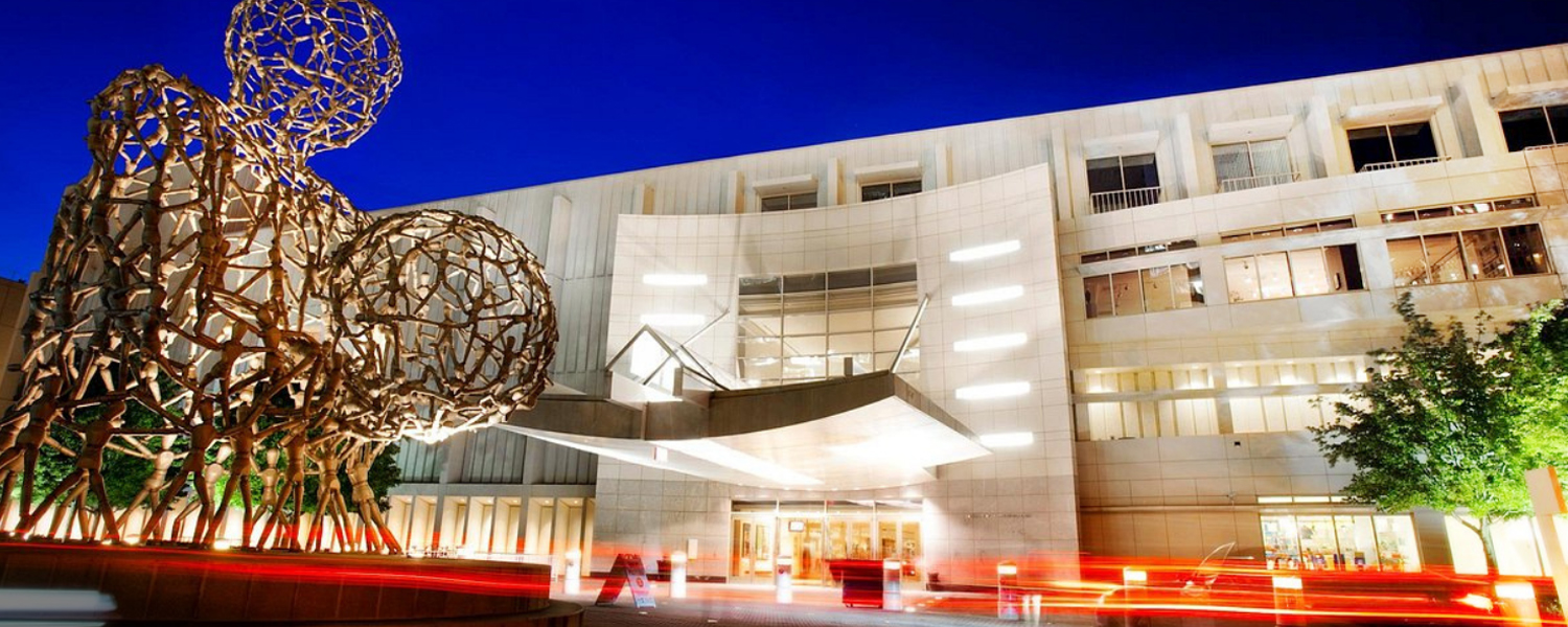 exterior shot at night of Alliance Theatre