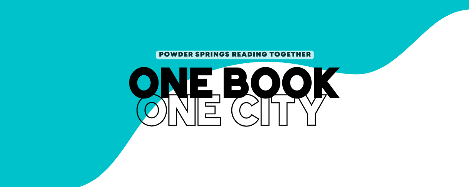 teal and white background with text 'One Book, One City'