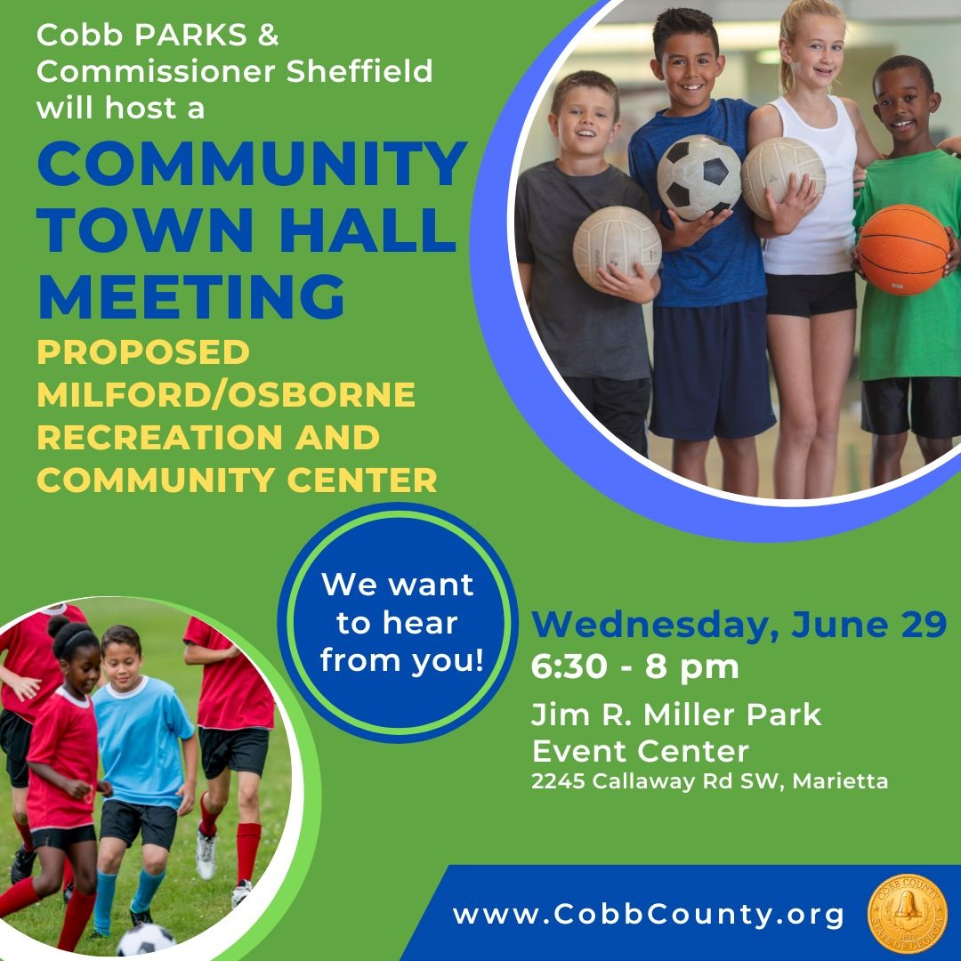 Flyer promoting the town hall meeting for Milford/Osborne Recreation Center
