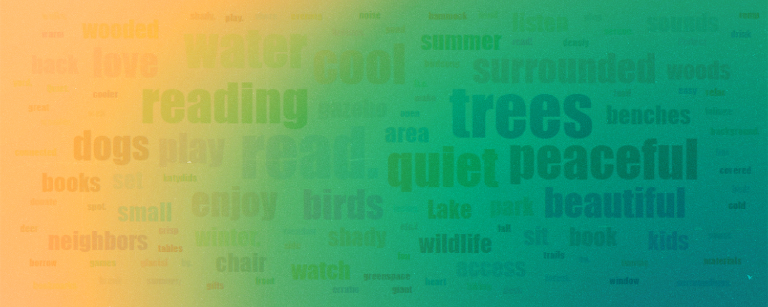 a word map of dozens of different words relating to people's favorite places to read