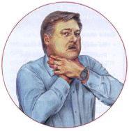 Man grabbing throat while choking