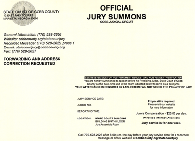 Example of a State Court Jury Summons