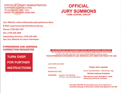 Example of a Superior Court Jury Summons