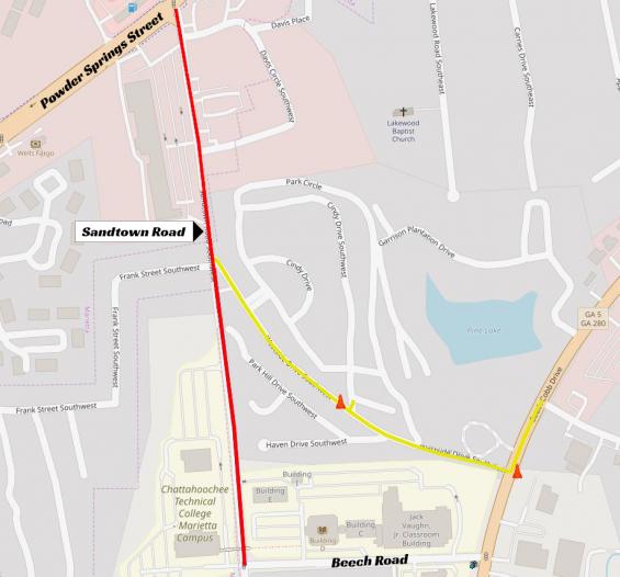 Sandtown Road Closure Map - April-July 2019
