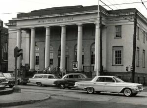 black and white photograph of Old Marietta Post Office slash Main Library 1960s