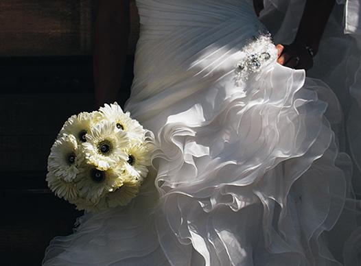 Wedding dress and bouquet