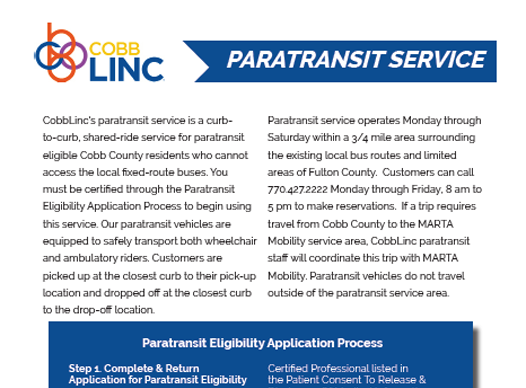 Picture of Fact Sheet for Paratransit Service