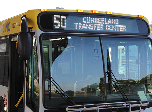 Picture of LED display above windshield on CobbLinc bus