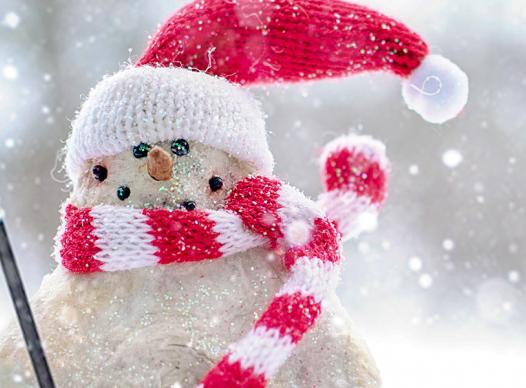 Snowman with Shovel and Holiday Hat