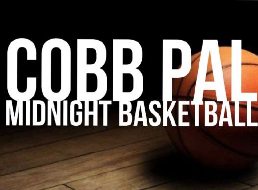 Graphic of Cobb PAL Midnight Basketball with picture of a basketball.