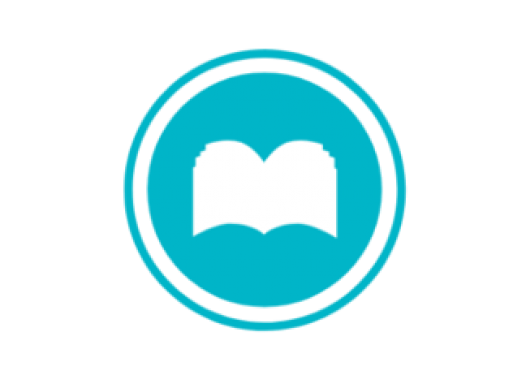 teal circle with a white book in the middle