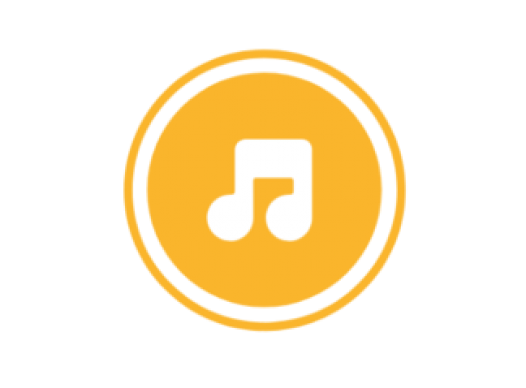 yellow circle with a white music note in the middle