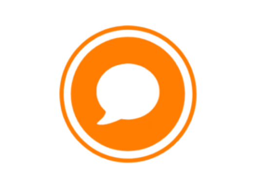 orange circle with a white speech bubble in the middle