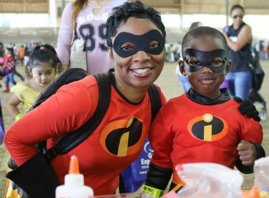 Photo of mother and son dressed for Halloween.