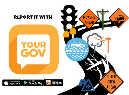 Graphic of YourGOV app showing pics of what you can report