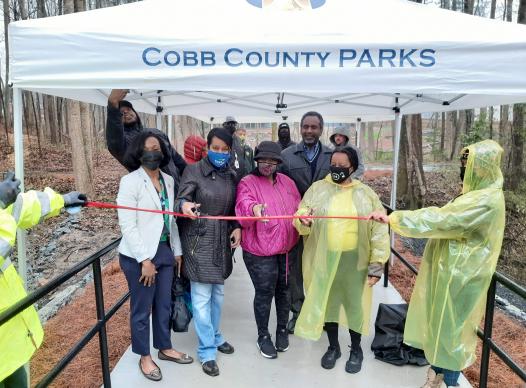 Ribbon cutting event for Silver Comet access Feb. 26, 2021.