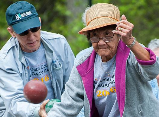 Seniors playing bocce ball