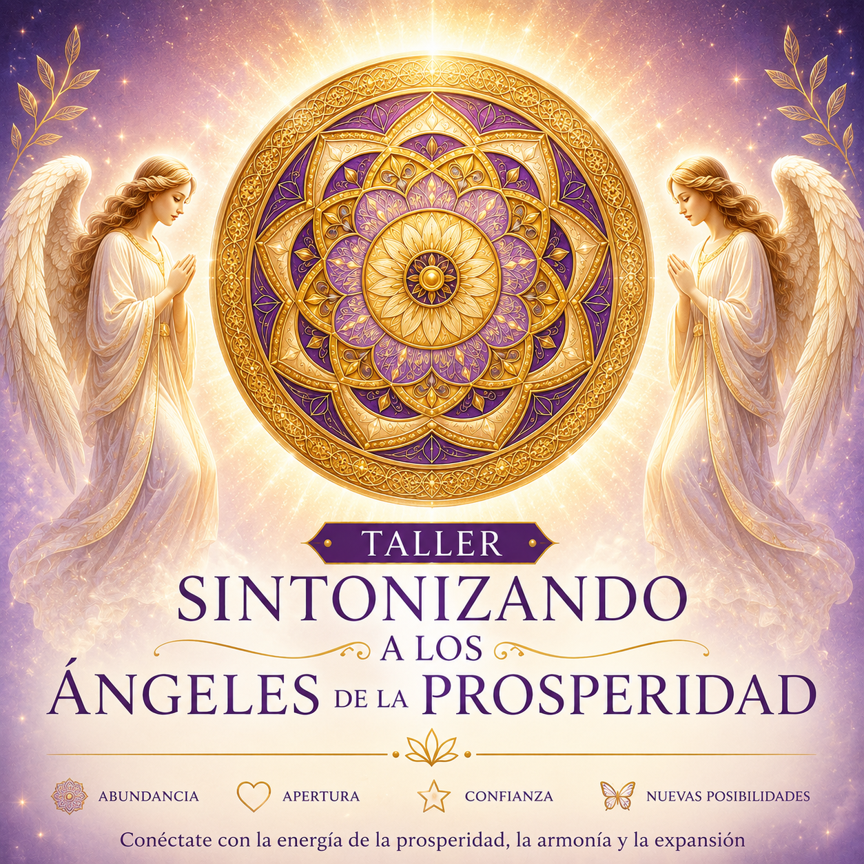 dos ángeles de la prosperidad, rodeados de monedas simbolizando la abundancia y prosperidad.