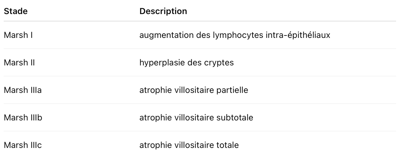 classification de Marsh coeliaque