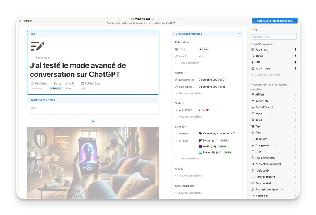 comment changer l'ordre des propriétés dans les bases de données de Notion