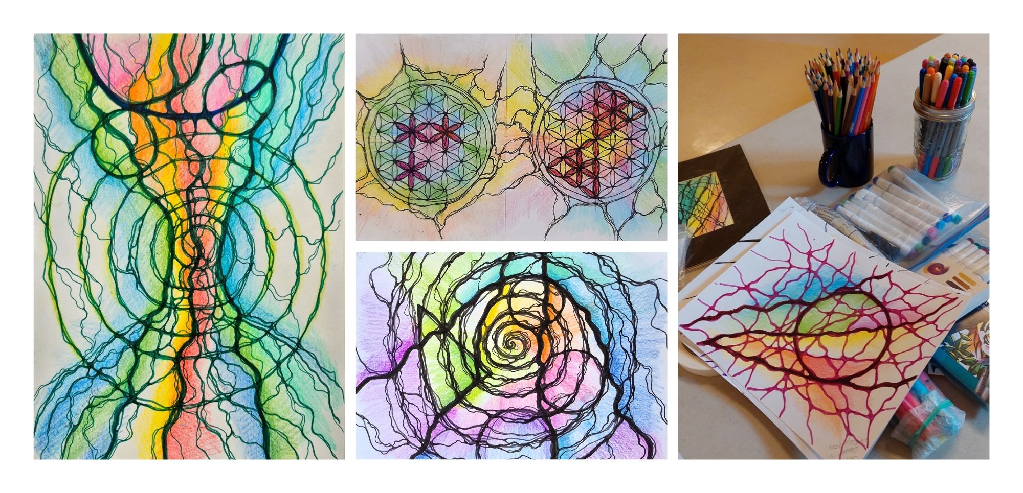 Neurographica drawings, NeuroTree, Neuro Mandala, drawing materials