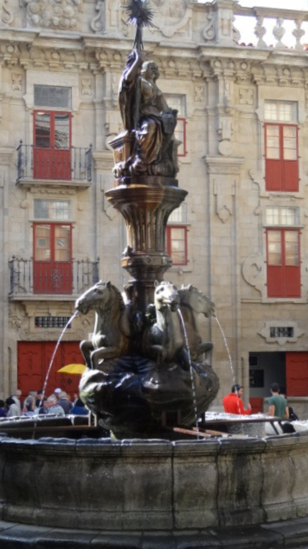 Santiago de Compostela - Counting My Blessings - Praza das Praterias Ornate Statue of horses leaping out of water 