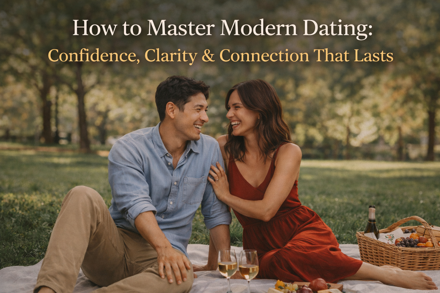 couple laughing at the park having a picnic