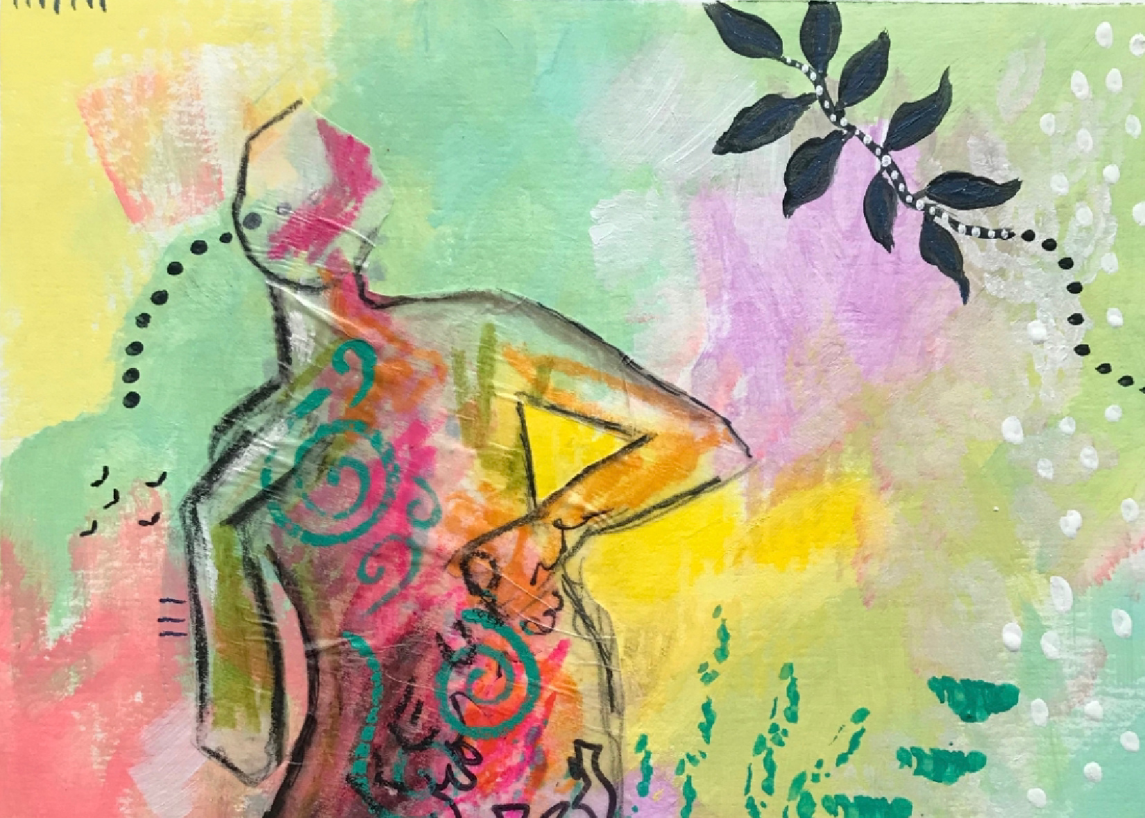 abstract woman pink, teal yellow