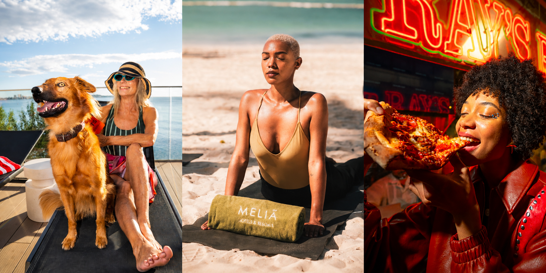 3 marketing images from Melia hotels that appeal to different markets