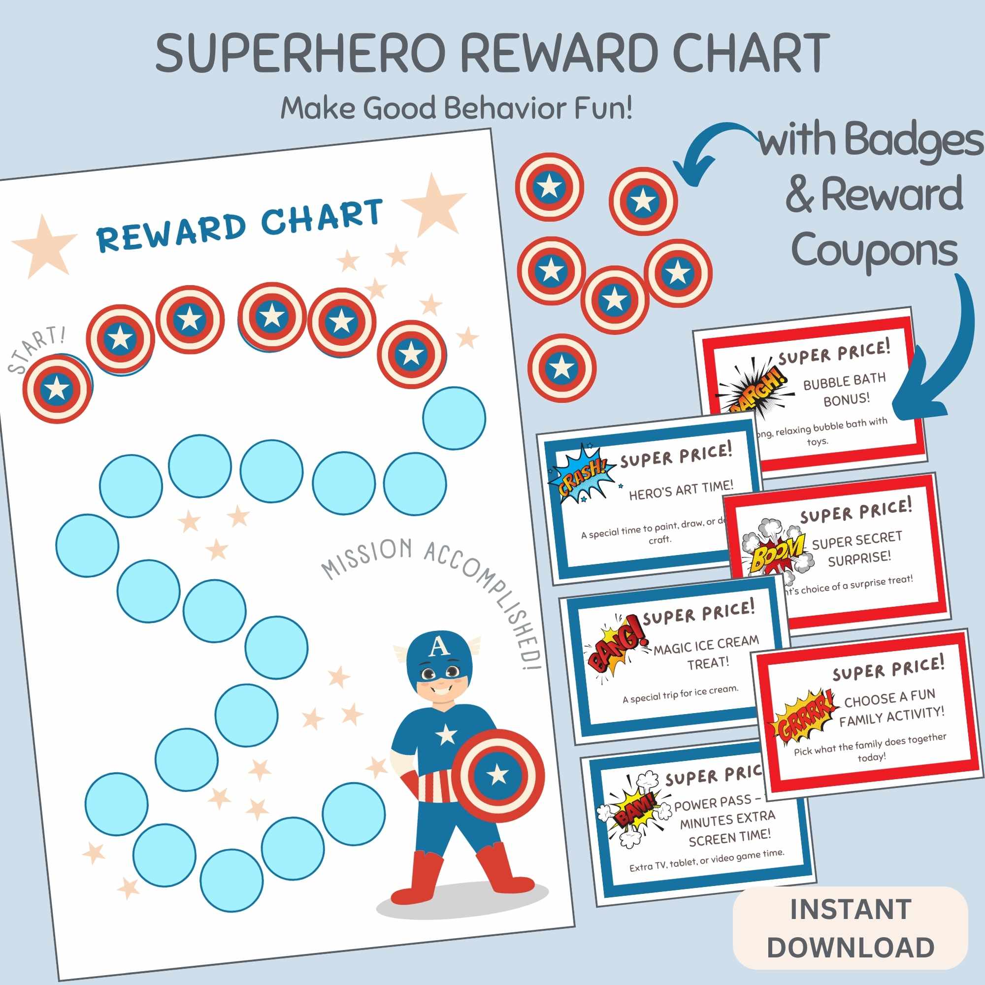 superhero kids reward chart