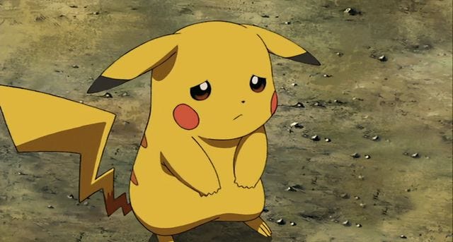 Image du pokémon Pikachu tout triste, découragé et déçu