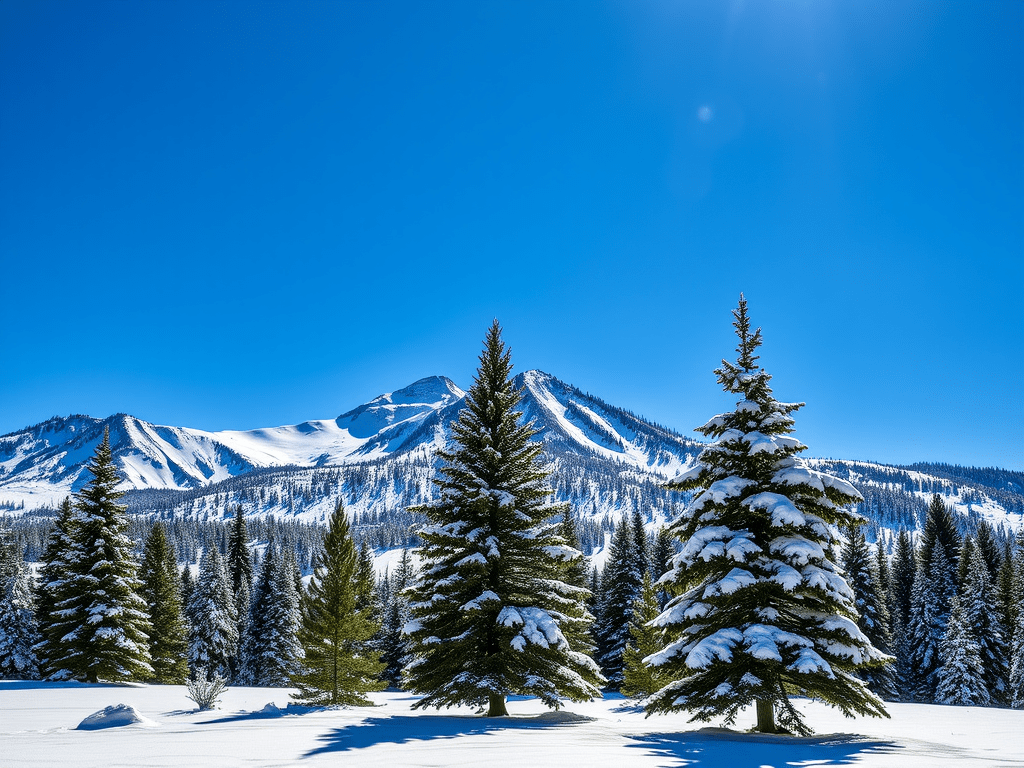 Fresh snow fall on the pikes peak trails. The evergreens are beautifully covered in snow