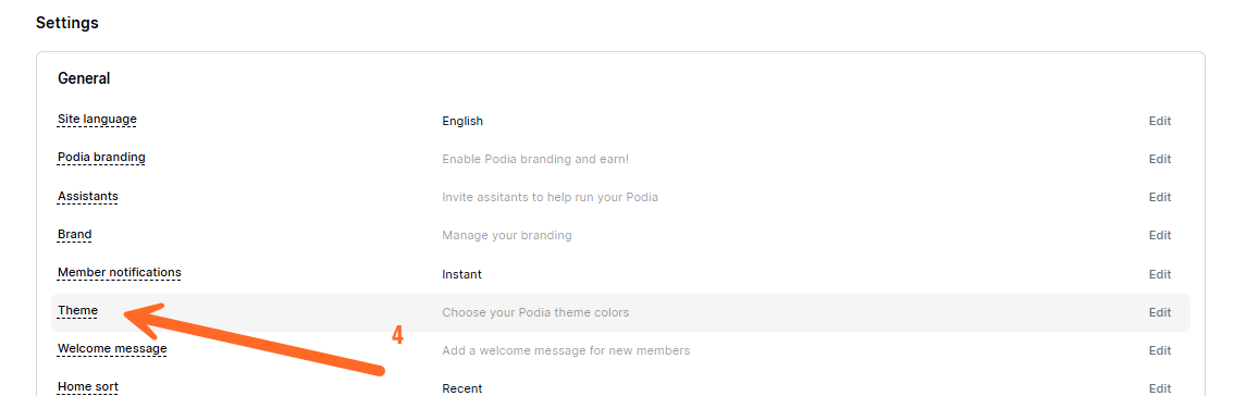 Shows How To Access Themes in Podia Sitewide