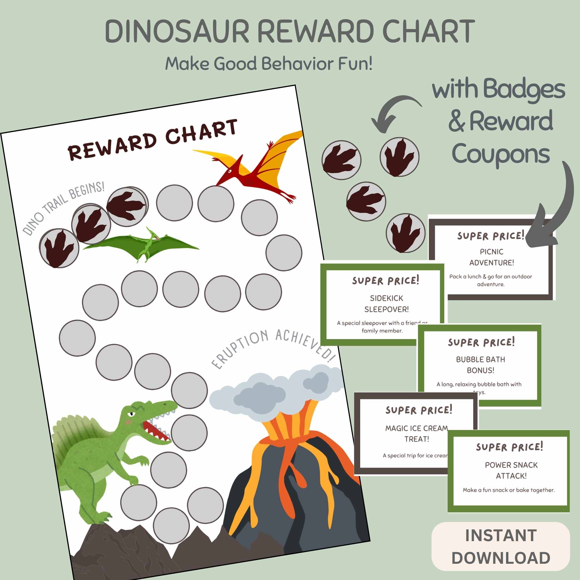 dinosaurs reward chart kids