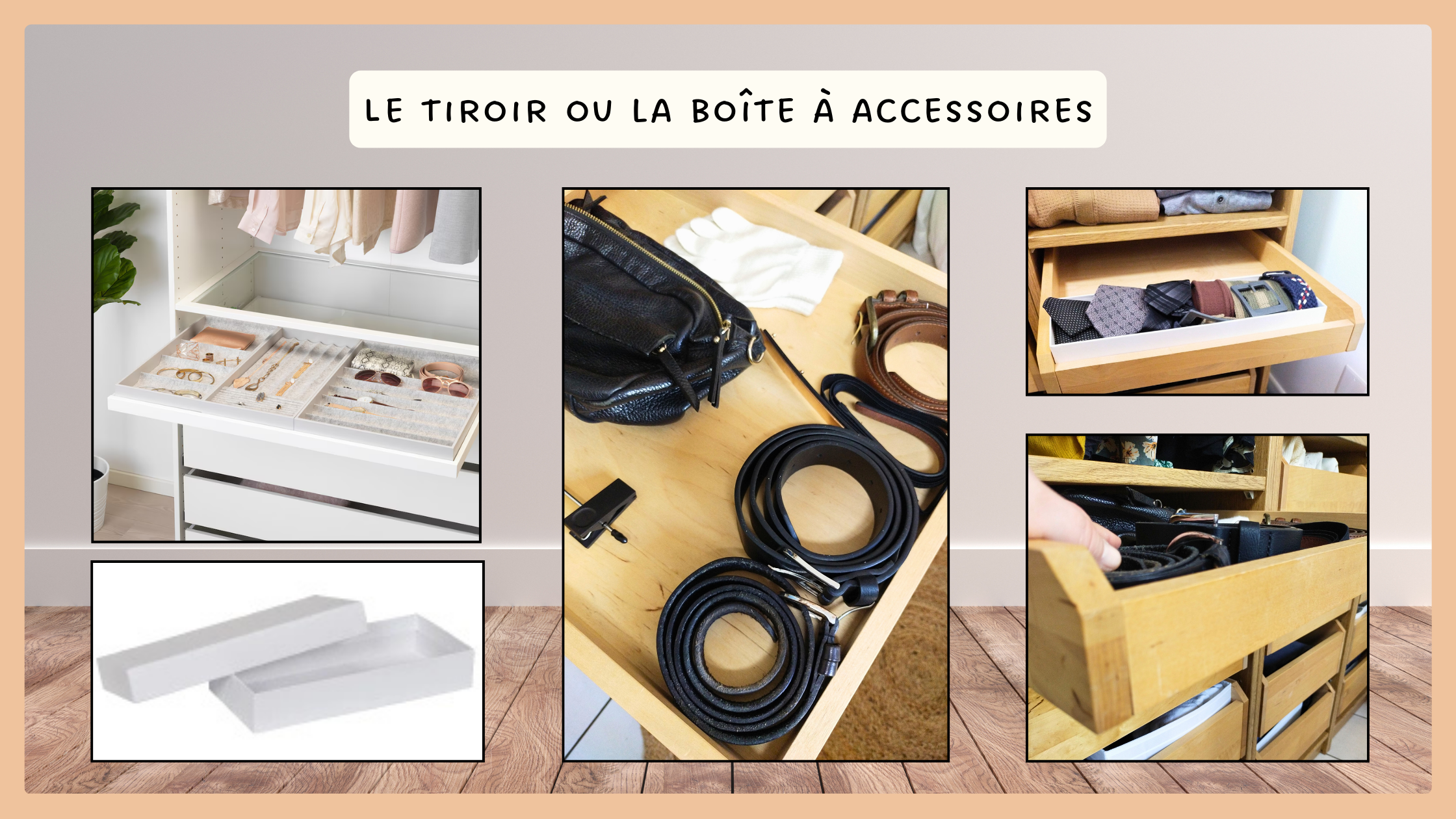 Tiroir ou emplacement à accessoires ceintures, etc.