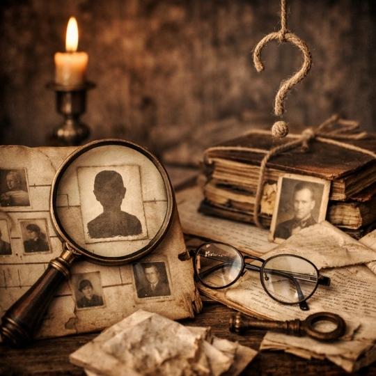 Arbre transgénérationnel ancien avec zone manquante symbolisant les erreurs et silences dans une recherche familiale