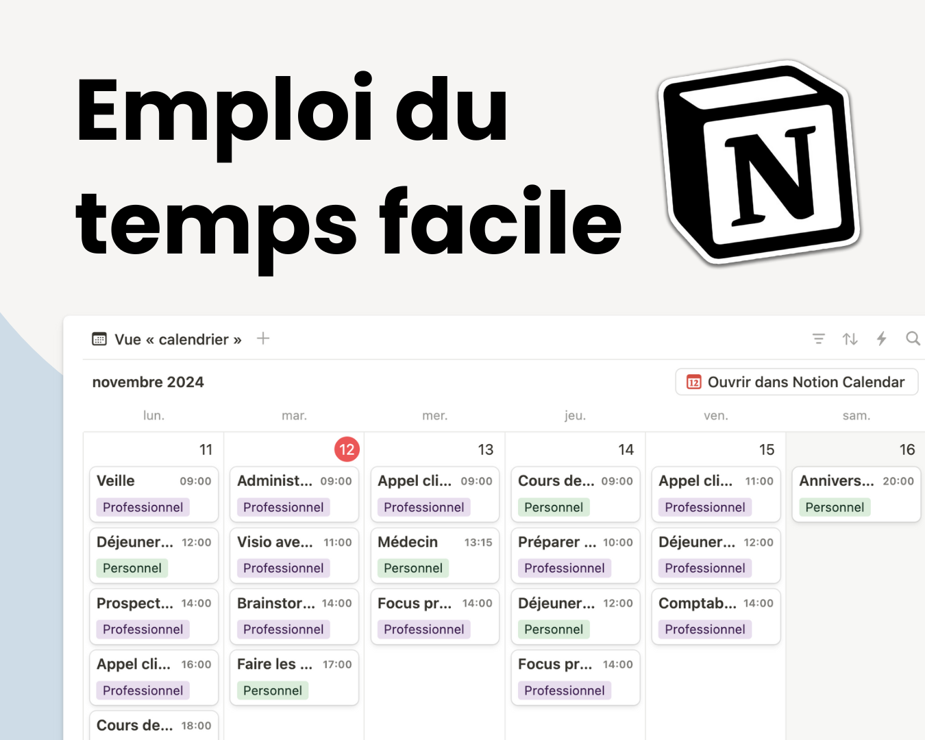 Créer un emploi du temps sur Notion