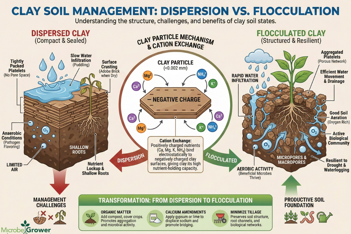 This is an info graphic showcasing, how clay soils work with microorganisms