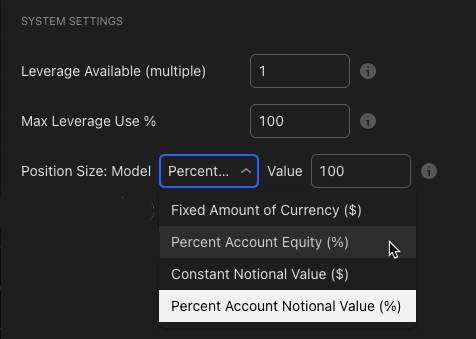 PRX Strategy Pos Size Options