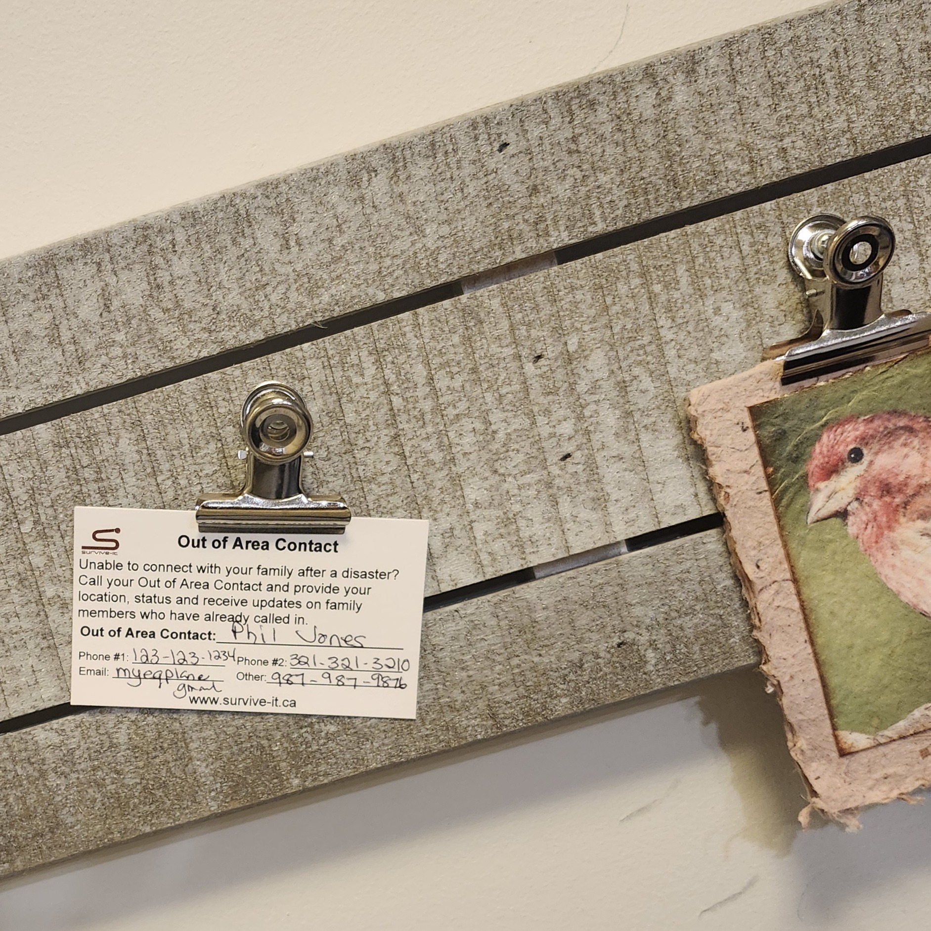 Out of Area Card in an easy to see location